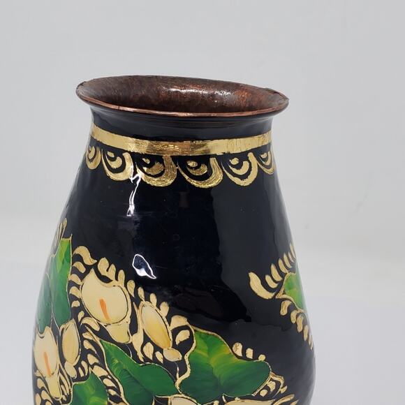 Vintage Black Floral twisted Cloisonne 7" vase In great used condition - Picture 10 of 10